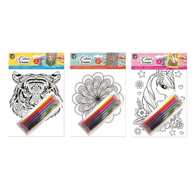  Kleuren op nummer Grafix: 6 A4 vellen met potloden: tijger